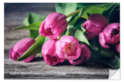 Selvklebende plakat Pink tulip bouquet