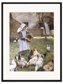 Gerahmter Kunstdruck Fütterung der Hühner