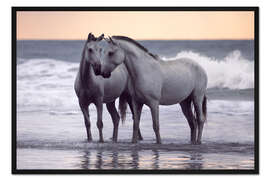 Gerahmter Kunstdruck Weiße Pferde am Strand