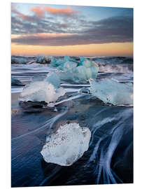 PVC print Blocks of ice on Jökulsárlón beach at sunset