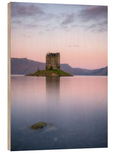 Wood print Castle Stalker at sunrise, Scotland