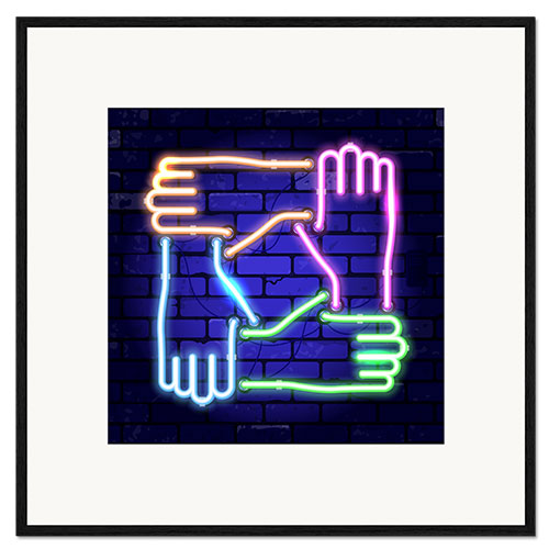 Ingelijste kunstdruk Teamwork - neon sign