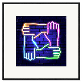 Inramat konsttryck Teamwork - neon sign
