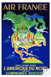 Selvklebende plakat Air France North America Travel