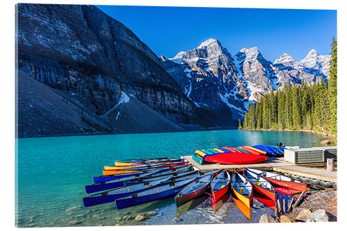 Cuadro de metacrilato Canoas en el lago Moraine, Canadá