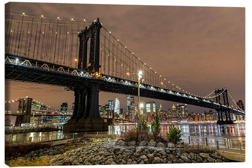 Leinwandbild Manhattan Bridge bei Nacht