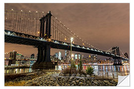 Selvklebende plakat Manhattan Bridge at night