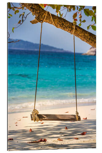 Galleritryck Wooden swing on the sandy beach