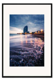 Gerahmter Kunstdruck Abendstimmung am Strand von Barcelona