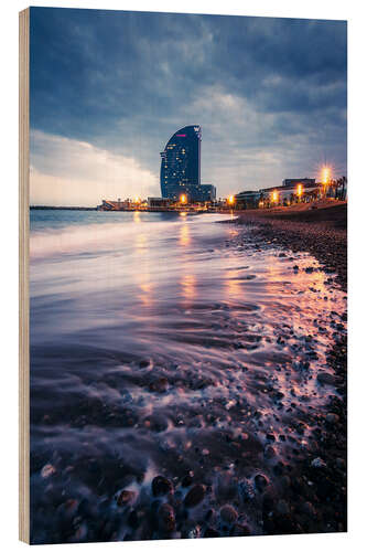 Hout print Evening mood on the beach in Barcelona