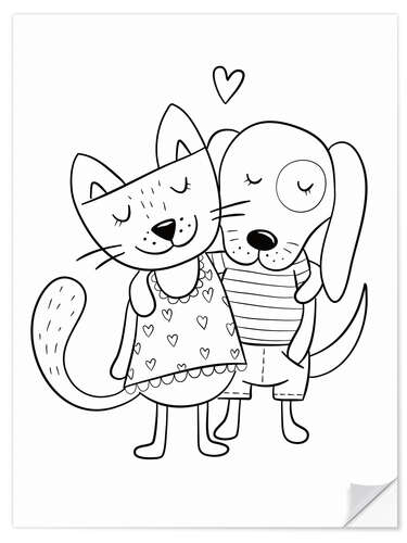 Naklejka na ścianę Cat and dog lineart