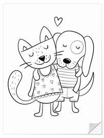 Naklejka na ścianę Cat and dog lineart