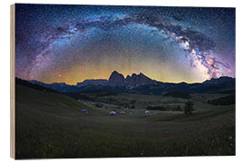 Tableau en bois Voie lactée dans les Dolomites