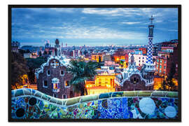 Gerahmter Kunstdruck Barcelona, Park Güell zur Blauen Stunde