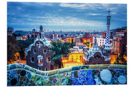 Hartschaumbild Barcelona, Park Güell zur Blauen Stunde