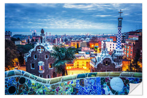 Sticker mural Parc Güell à l'heure bleue