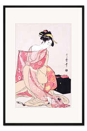 Gerahmter Kunstdruck Frau und eine Katze