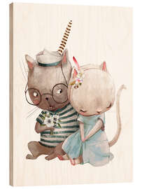 Tableau en bois Chats amoureux - Eve Farb