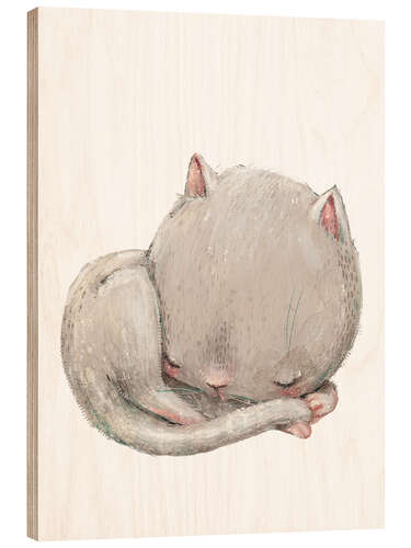 Wood print Sleeping kitten
