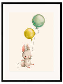 Kehystetty taidepainatus Bunny with balloons