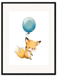 Kehystetty taidepainatus Little fox with balloon