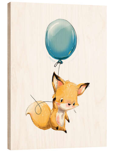 Tableau en bois Petit renard avec un ballon