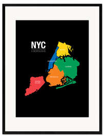 Gerahmter Kunstdruck NYC 5 Bezirke – Karte