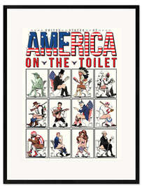 Framed art print America on the toilet