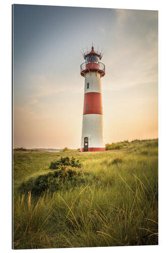 Quadro em plexi-alumínio Pôr do sol no farol em Sylt