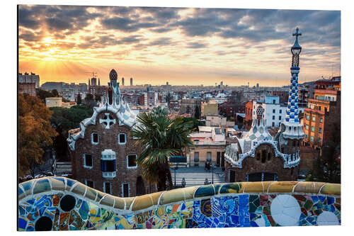 Aluminium print Barcelona, Park Guell at sunrise