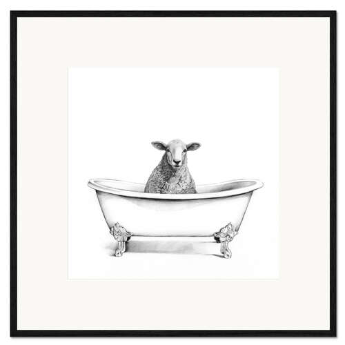 Inramat konsttryck Sheep in the tub