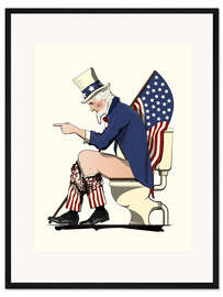 Gerahmter Kunstdruck Onkel Sam auf der Toilette