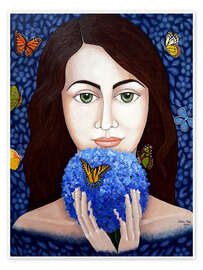 Poster Frau, die mit Schmetterlingen spricht