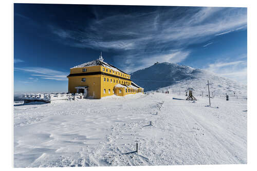 Cuadro de PVC Schneekoppe y Schlesierhaus, montañas gigantes