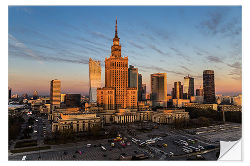 Selvklæbende plakat Kulturpalast im Abendrot, Warsaw