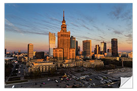 Selvklebende plakat Kulturpalast im Abendrot, Warsaw