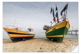 Selvklæbende plakat Fishing boats on the beach