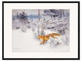 Gerahmter Kunstdruck Fuchs in der Winterlandschaft III