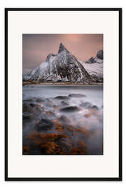 Gerahmter Kunstdruck Sonnenuntergang am Ersfjord auf der Insel Senja