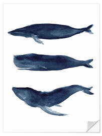 Sticker mural Silhouettes bleues de baleines