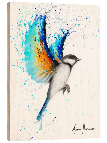 Wood print Travelling Blue Bird