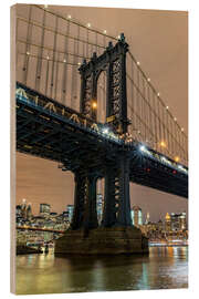 Wood print Manhattan Bridge in New York at Night