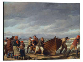 Aluminium print Hornbaek fishermen bring their boat ashore