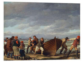 Foam board print Hornbaek fishermen bring their boat ashore