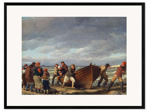 Framed art print Hornbaek fishermen bring their boat ashore