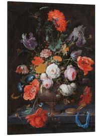 Aluminium print Still life with flowers and a clock