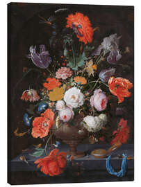 Canvas print Still life with flowers and a clock