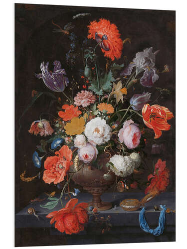 Tableau en PVC Nature morte avec des fleurs et une horloge