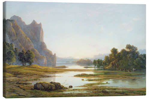 Tableau sur toile Coucher de soleil sur un paysage fluvial