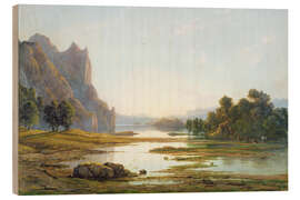 Tableau en bois Coucher de soleil sur un paysage fluvial